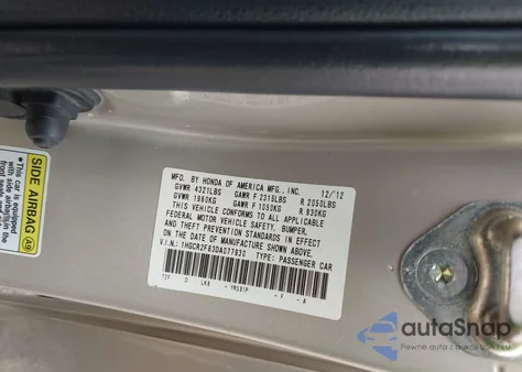 2013 Honda Accord Ex-L из США, поврежденный, VIN 1HGCR2F83DA077930